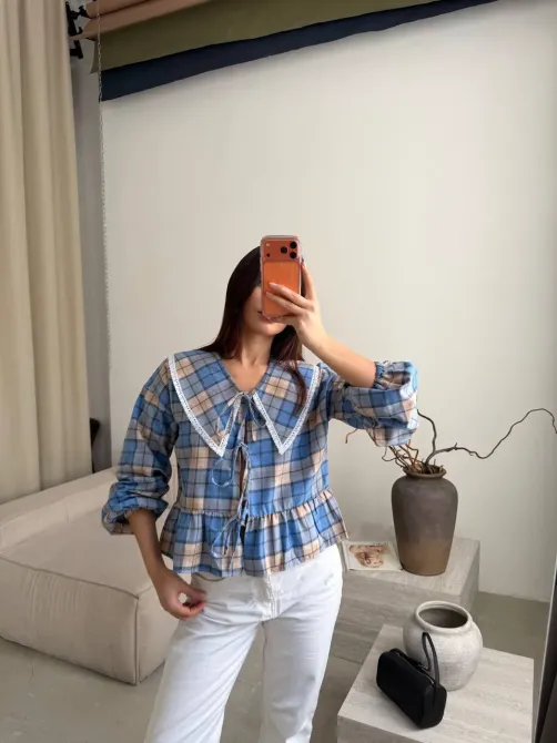 Стильна жіноча картата сорочка з мереживом Одеса - фото 13