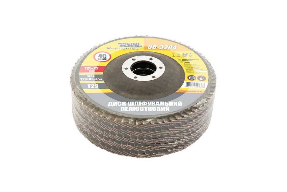 MASTERTOOL Диск шліфувальний пелюстковий конусний MASTERTOOL Т29 зерно 40 125×22 мм 5 шт 08-320 Київ - фото 4
