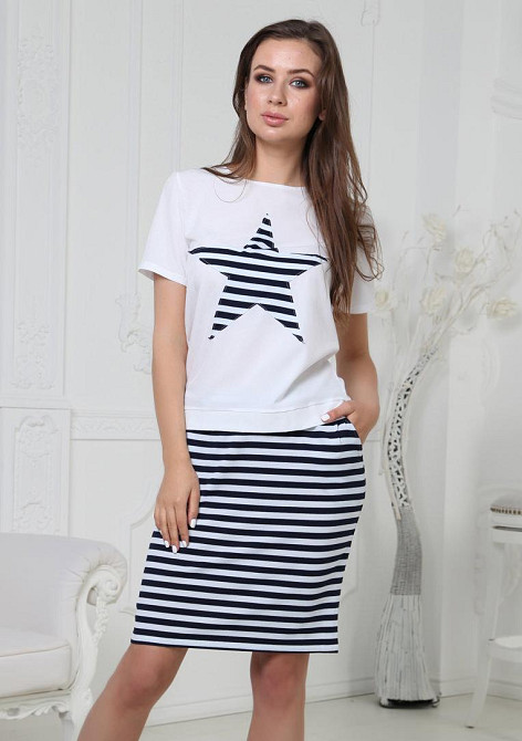 Костюм с юбкой Афина батал 54, Белый Киев - изображение 1