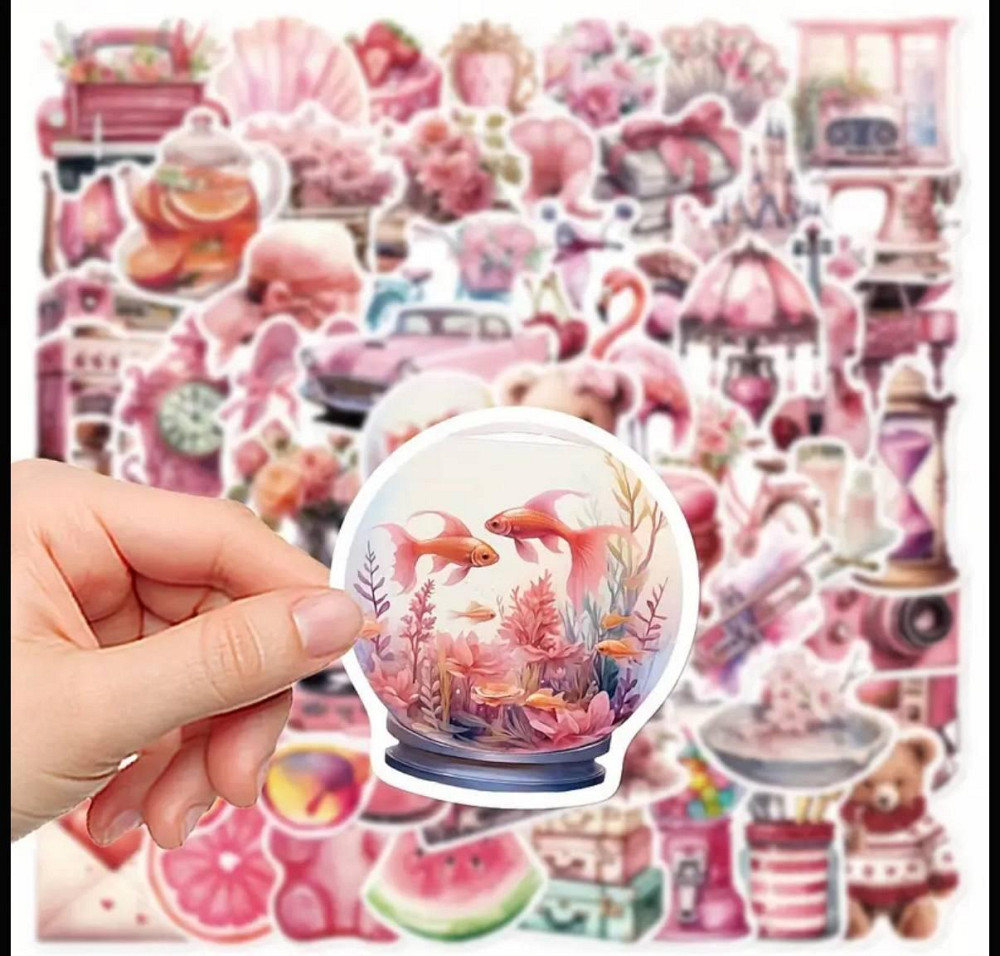 Набір рожевих вінтажних наліпок 60 шт – декоративні стікери Київ - фото 1