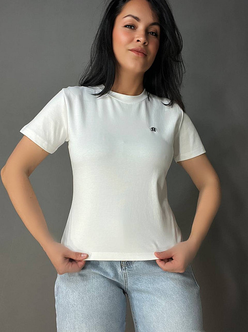 Футболка женская A-N 26048 базовая средняя длина классическая вышивка омега, белый, one size Киев - изображение 11