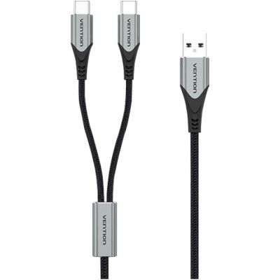 Дата кабель USB 2.0 AM to 2хUSB-C M 1.0m Y-Splitter Charging Cable 2.4А 480Mbps Aluminum Al Vention (CQOHF) Винница - изображение 8