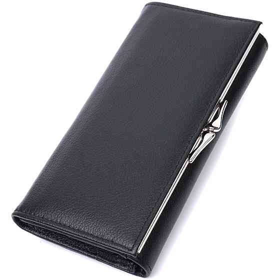 Добротное женское портмоне с карманом для монет из натуральной кожи ST Leather 22691 Черный Киев