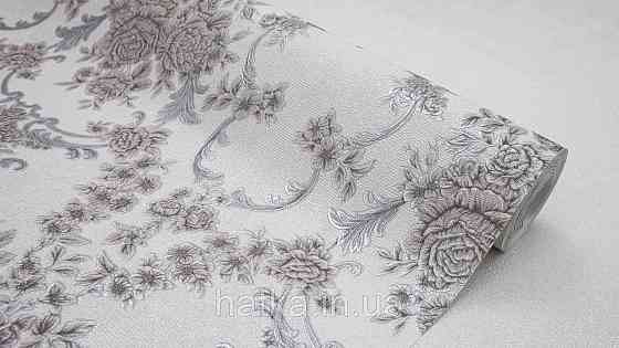 Шпалери метрові вінілові на флізеліні Sintra Classic класика квіти троянди завитки структурні коричневі срібло на сірому 445624 Київ