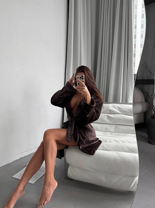 Жіночий теплий короткий халат із поясом із турецької махри Шоколад, 46/48 Одеса - фото 5