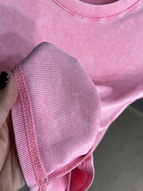 Футболка жіноча A-N 2747 варка тай-дай рубчик топ середня довжина базова one size, рожевий, one size Київ - фото 4