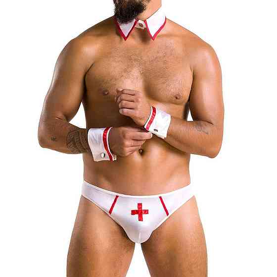 Комплект эротического мужского белья Passion 037 GREGORY XXL/XXXL White, трусы, воротник, манжеты Sex Aura Киев