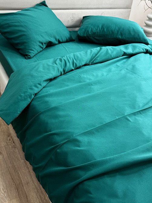 Ecotton Комплект постільної білизни Ecotton Євро 210х220 см однотонний темно-зелений смарагдови Коломия - фото 6