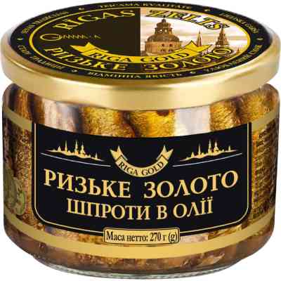 Рибні консерви Ризьке золото Шпроти в олії 270 г с/б (4820062447034) Вінниця