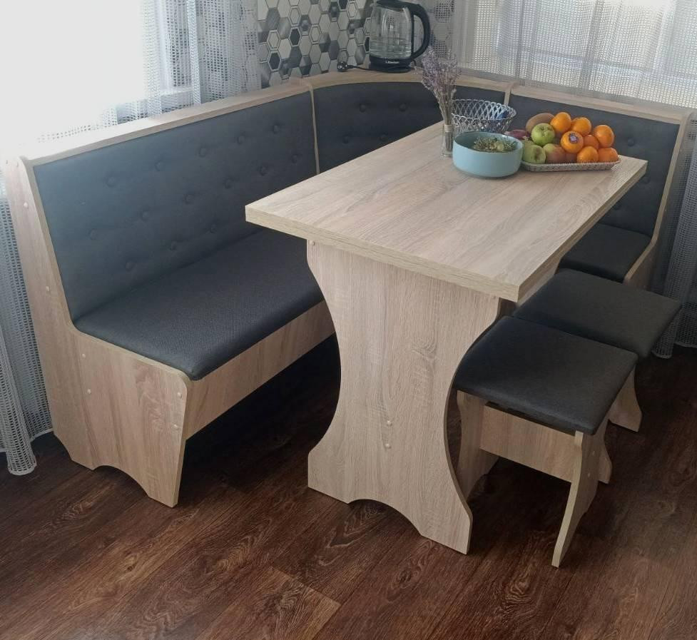 Мягкий кухонный уголок Семейный Дуб самоа 114 см х 154 см (Уголок+стол+2 табурета) Львов - изображение 5