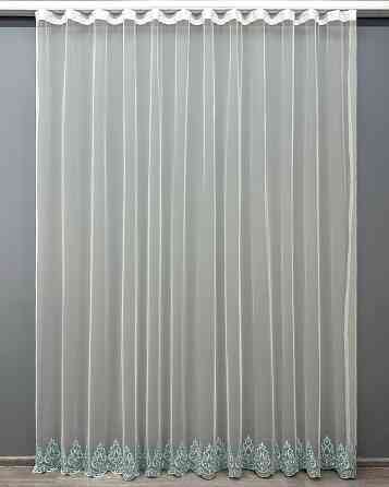 Тюль VR-Textil 1696т Грек-сетка с вышивкой и люрексом Молочный с бирюзовым 300х270 см (42-0737) Киев