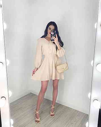 Женское легкое мини платье из натуральной ткани муслин Беж, 48/52 Одесса