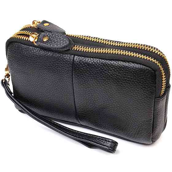 Жіночий клатч на два відділення з натуральної шкіри Чорний (Vintage) Київ