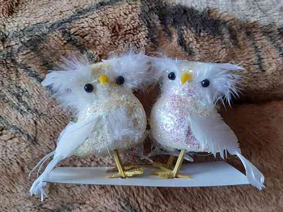 Ялинкові прикраси Сови 2 штуки 7 на 5 см айворі Київ