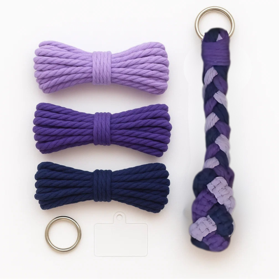 Набор макраме для рукоделия и плетения брелока для ключей и аксессуаров 17.3х3.5см трёхцветный фиолетовый Каменец-Подольский