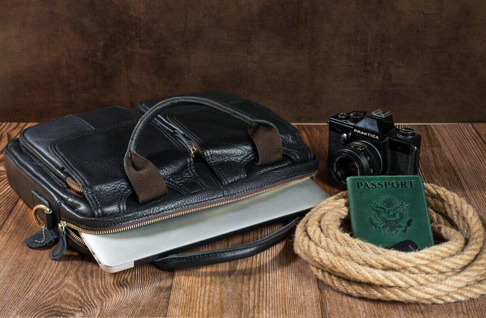 Сумка для ноутбуку з натуральної шкіри Vintage 14868 Чорна Київ - фото 5