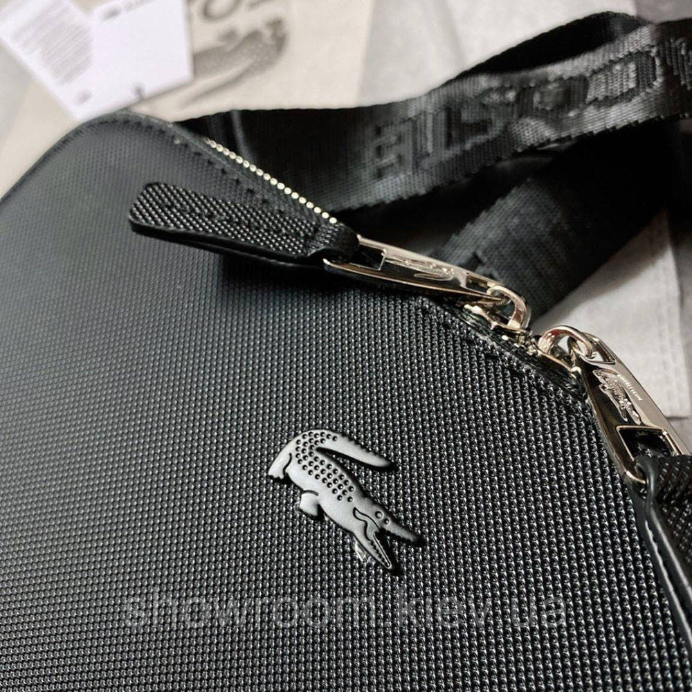 Чоловіча брендова сумка через плече Lacoste (2028) чорна Київ - фото 8