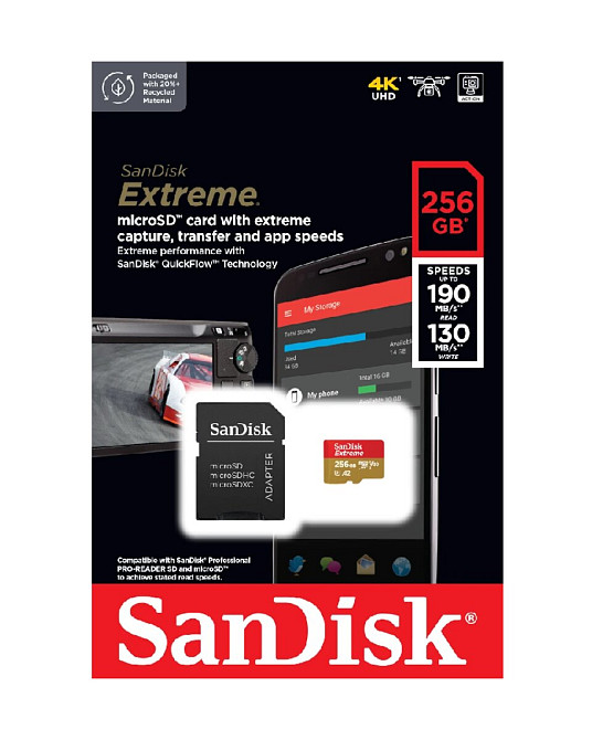 microSDXC (UHS-1 U3) SanDisk Extreme A2 256Gb class 10 V30 (R190MB/s,W130MB/s) (adapter SD) Київ - фото 3