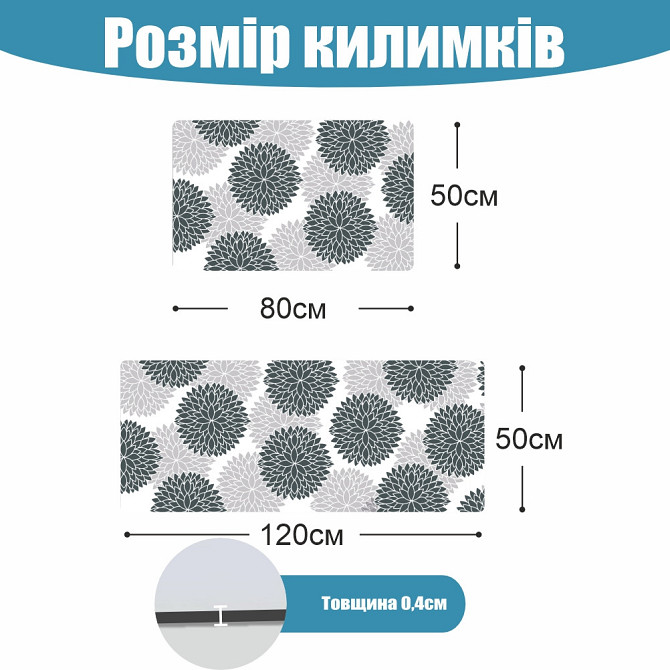Набор 2 коврика для ванной и кухни Aquarius Суперпоглощающие 50х80 см + 50х120 Серые Цветы Киев - изображение 2