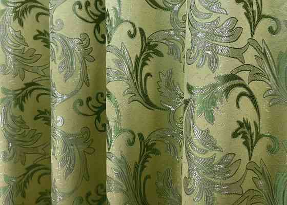 Комплект коротких штор VR-Textil Жаккард Завиток с люрексом № 1649ш Оливковый 145х170 см 2 шт (35-0263) Киев