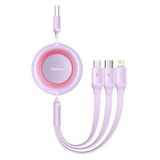Кабель Baseus Bright Mirror 2 Series Retractable 3-in-1 Fast Charging  Data Cable USB to M+L+C 3.5A 1.1m Purple Київ