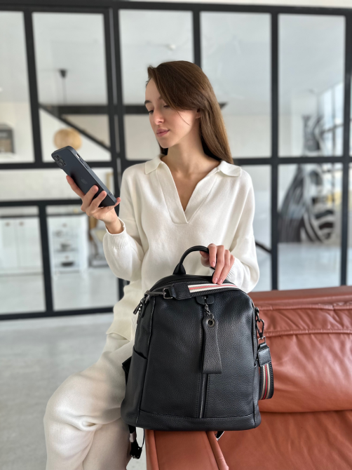 Шкіряний жіночий молодіжний рюкзак 23х30х13, сумка наплічна на кожен день, чорна Київ - фото 10