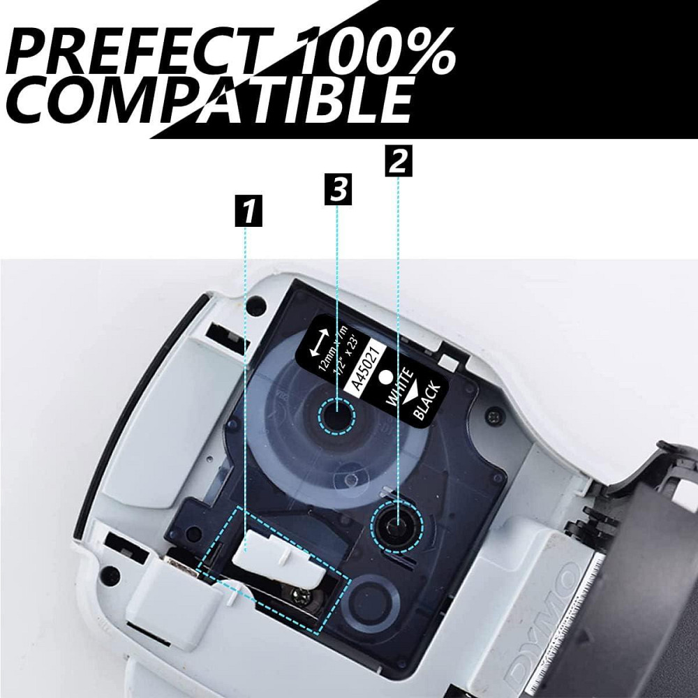 A45013 Запасна стрічка для етикеток Dymo D1 білий на чорном 12mmx7м для Dymo LabelManager 100 150 160 250 280 210D 360D 260P 420P Дніпро - фото 2
