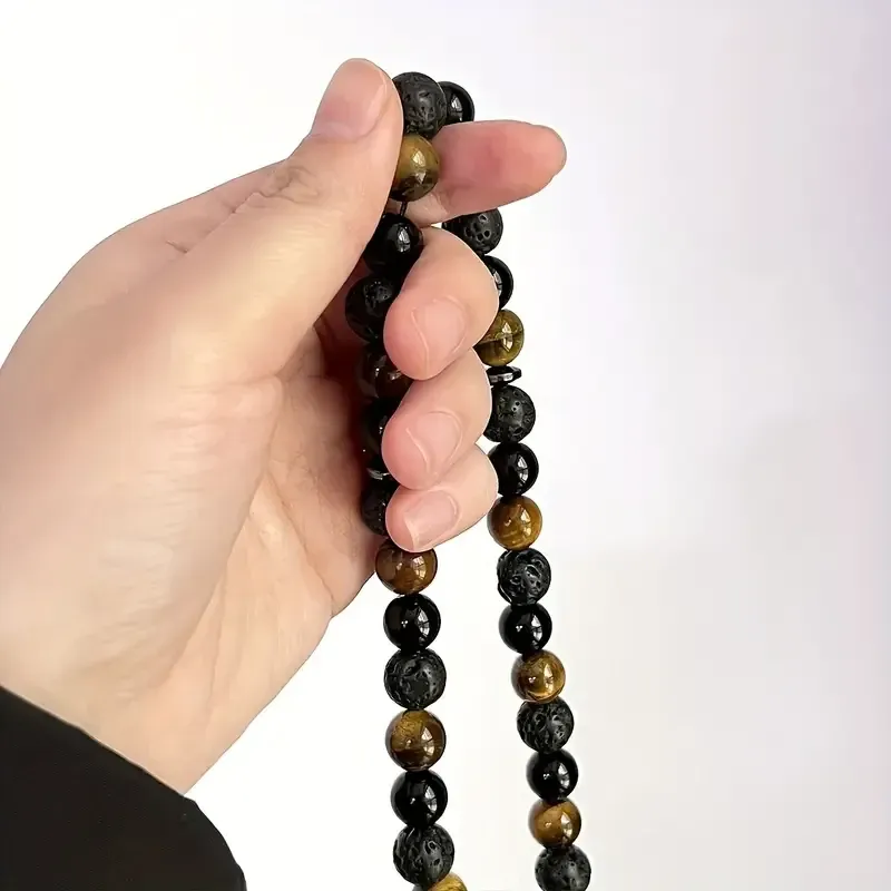 Чотки-браслет із 33 намистин чорного агату та тигрового ока, 10 мм, з китицею Київ - фото 2