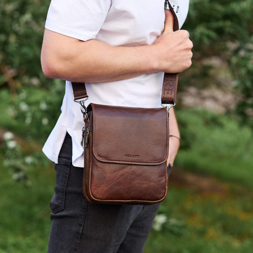 Барсетка з клапаном через плече 24х20х6, чоловіча сумка з гладкою шкірою Tiding Bag TD-81020 коричнева Кам'янське - фото 3