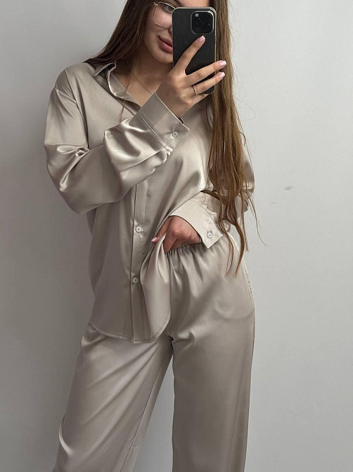 Жіночий шовковий костюм із штанами Бежевий XL/2XL Харків - фото 3