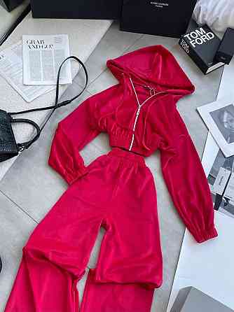 Женский прогулочный оверсайз костюм двойка: кофта и штаны турецкий велюр. Красный Одесса