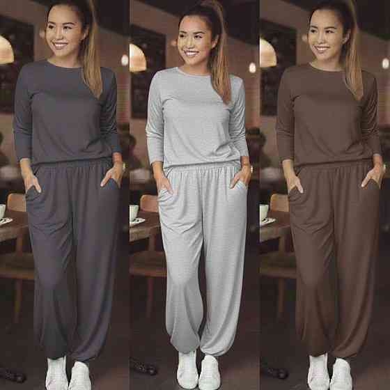 Женский повседневный прогулочный костюм двойка: кофта и брюки турецкая двунить Графит, 42/44 Одесса