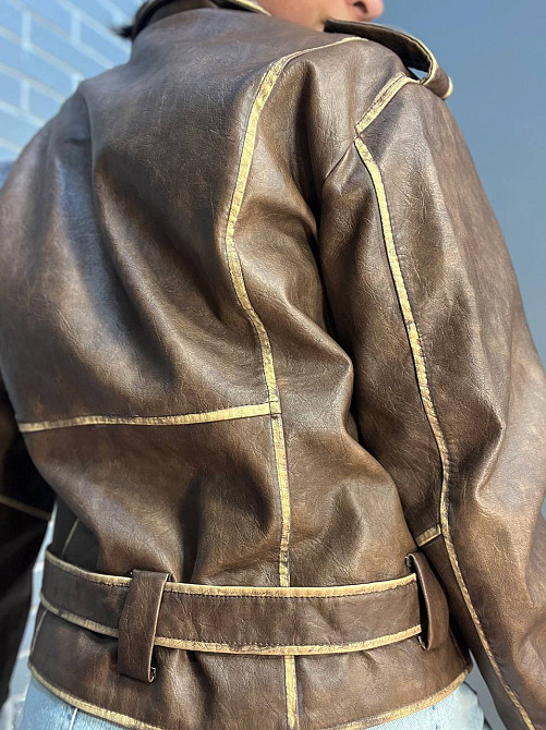 Куртка женская Aftf Basic 2456 косуха молнии пояс вареные швы экокожа коричневая, коричневый, S Киев - изображение 15