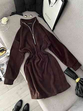 Женское теплое повседневное платье двусторонний Polar флис Шоколад Одесса