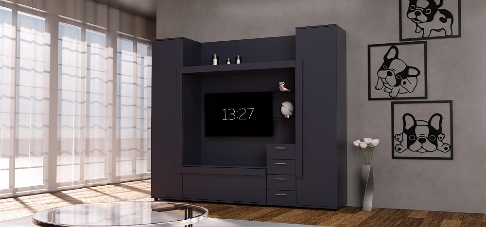 Стенка в гостиную под ТВ Exo-1, Антрацит, 2160х420х1850 Львов - изображение 2