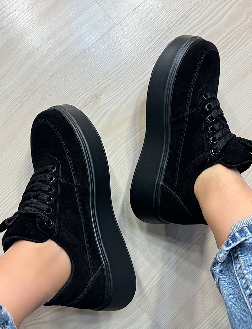 Кеди жіночі Hengji 536-8 замшеві на платформі з окантовкою чорні, 36, 23,5 см Київ - фото 3