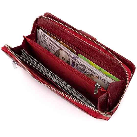 Вертикальний місткий гаманець зі шкіри жіночий ST Leather 19307 Бордовий Київ