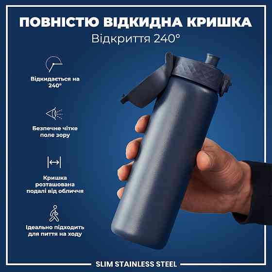 Пляшка для води металева ION8 600 мл. Stainless Steel , Ash Navy Каменское