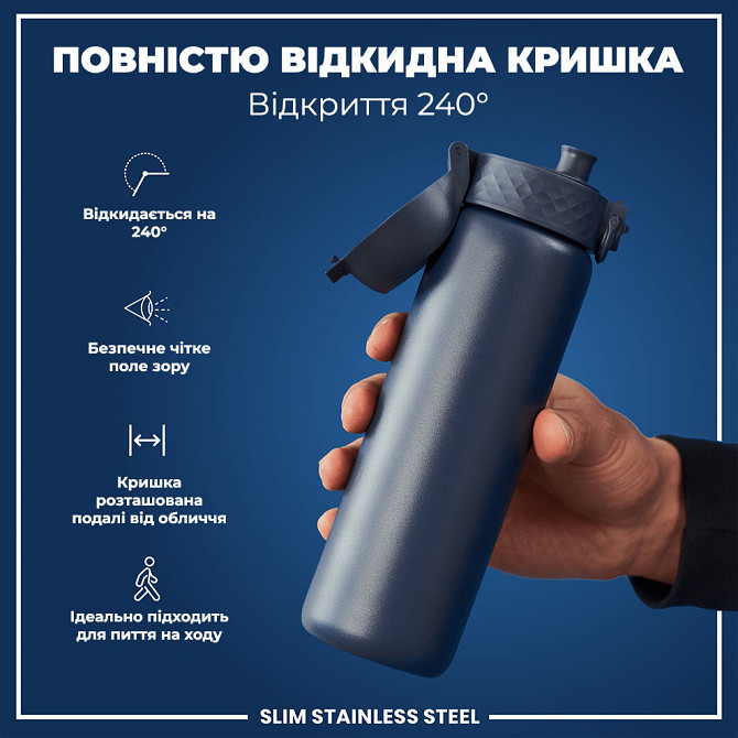 Пляшка для води металева ION8 600 мл. Stainless Steel , Ash Navy Каменское - изображение 3
