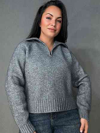 Светр жіночий A-N 1780 з коміром на блискавці оверсайз one size, сірий, one size Київ