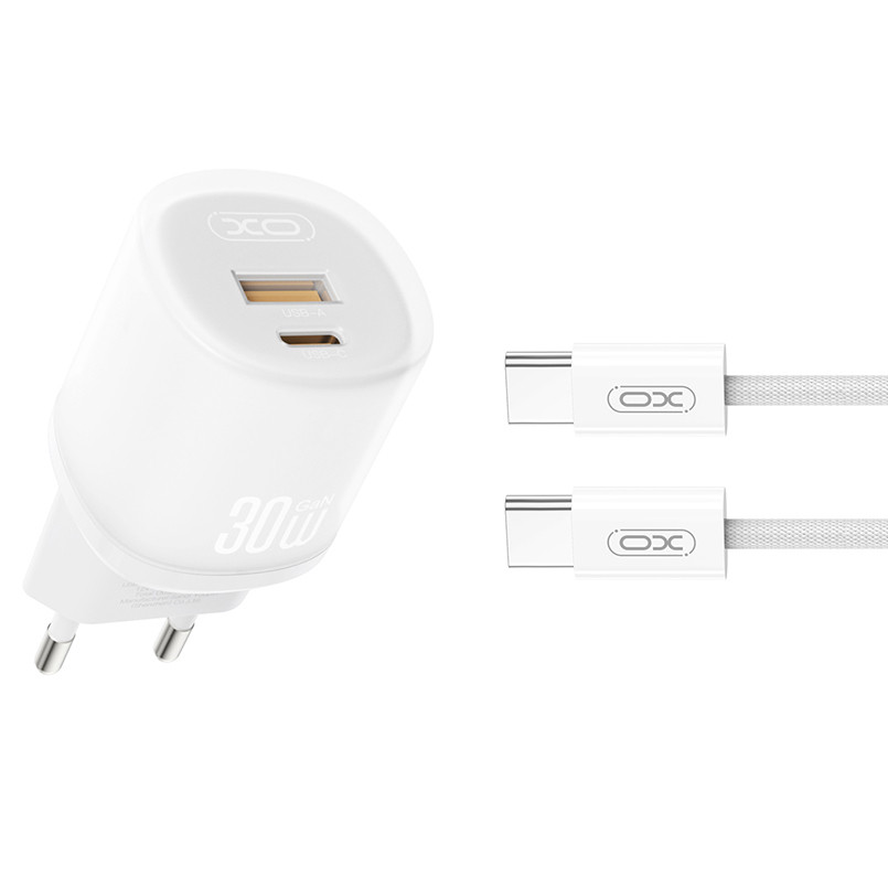 Мережевий зарядний пристрій XO L151 30W 1USB-A+1USB-C + Type-C кабель білий Львів - фото 1