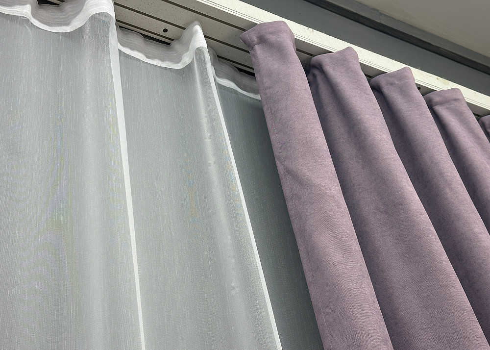 Комплект штор VR-Textil Мікровелюр Petek 150х270 2шт і Тюль 600х270 1493ш-1153т Лавандовий з білим 71-054/5 Київ - фото 8