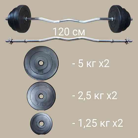 Штанга набірна W-подібна на 25 кг Гантелі, гирі, штанги і диски з пластиковим покриттям Київ