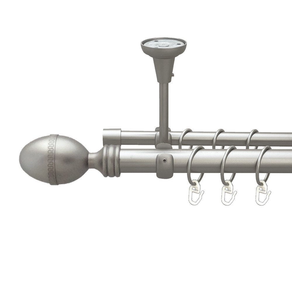 Карниз Orvit Фарже металевий дворядний відкритий до стелі гладка труба кільце металеве Сатин 25\16 мм 200 см Львов - изображение 1