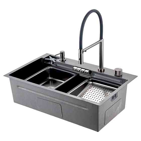 Кухонная мойка GAPPO GS 7547-19 PROFI 750*470 в комплекте со смесителем (3.0/0.8 мм) оружейная сталь Киев