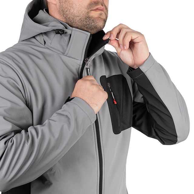 Куртка SOFTSHELL світло-сіро/чорна, з капюшоном, тришарова, стрейч 300 GSM 100D, водо-/вітрозахист, 96% поліестер / 4% еластан, 3 кишені, M Львів - фото 6