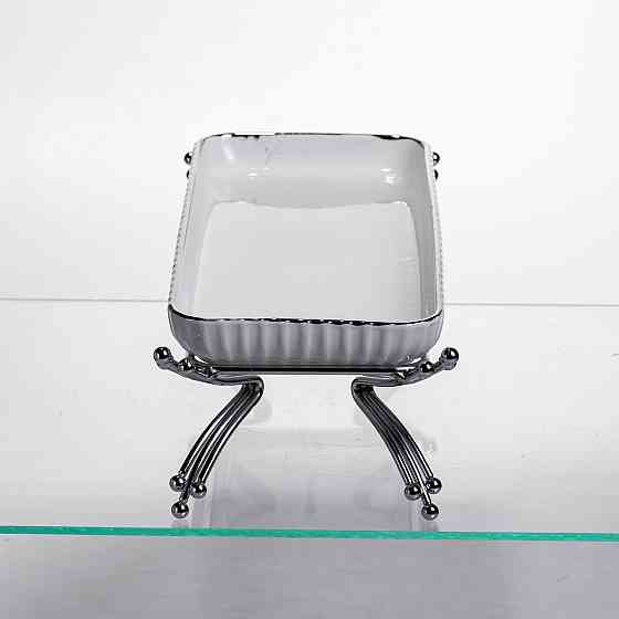 Порцелянове блюдо для сервірування на металевій підставці 29,5×12×9 (см) Біле зі сріблом LB-1565S Київ