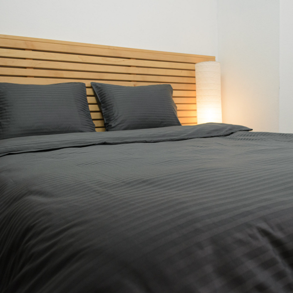 Постільна білизна Страйп Сатин Полуторна 125 г/м2 YouStar (Графіт) 2 х 50х70 Суми - фото 3