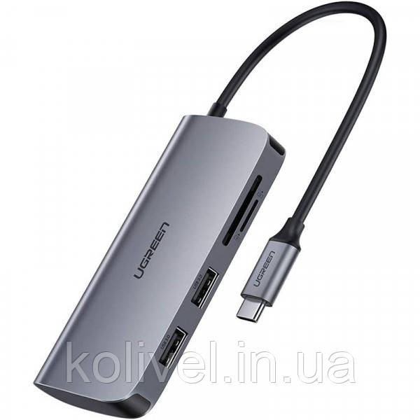 Док-станція USB3.0 Type-C --> USB 3.0x2/HDMI/RJ45/SD/TF/PD Ugreen CM212 Сіра (50852) Київ - фото 1