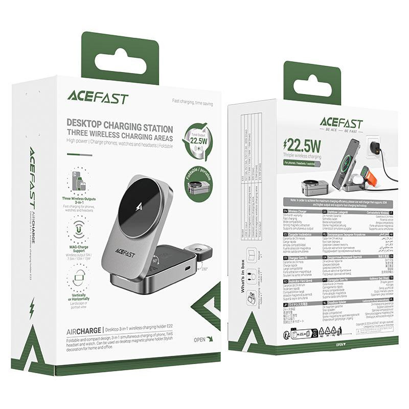 Бездротовий зарядний пристрій ACEFAST E22 Desktop 3-in-1 Wireless Charging holder Metal Gray Одеса - фото 2